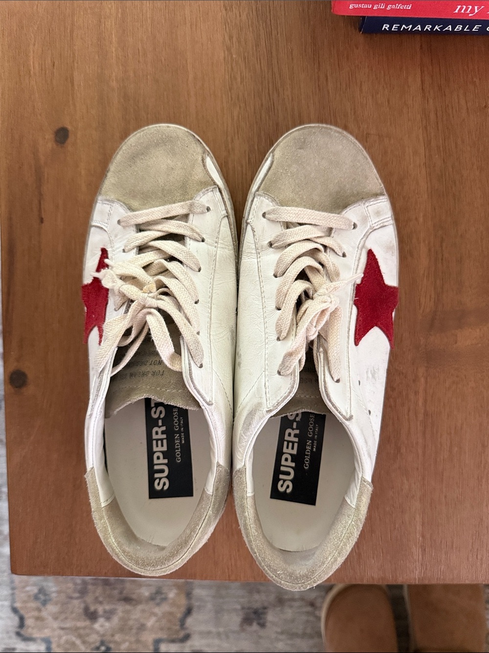 Golden Goose Super-Star White Sneakers with Red Star